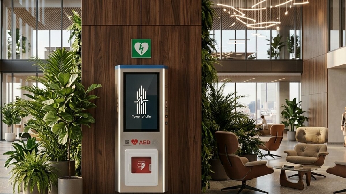 Tower of Life INDOOR — moduł naścienny z AED do wnętrz budynków